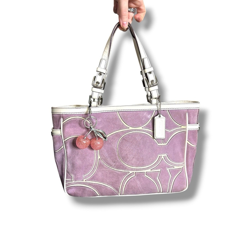 Y2K Coach Optic Signature Lilac Suede 2005 Gallery Tote Shoulder Bag‎